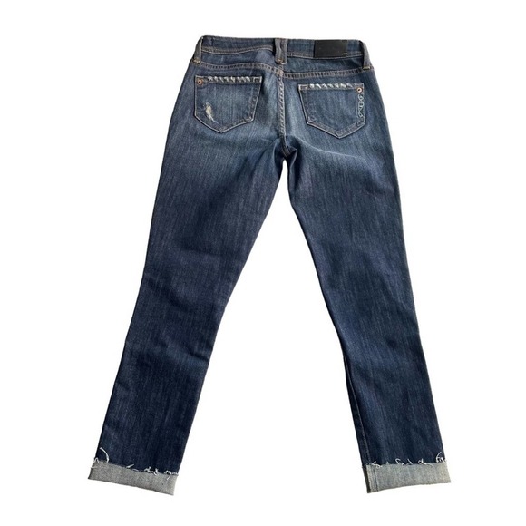 Genetic Denim Distressed Cropped Jeans Dark Blue Moon Size 26 Skinny Low Rise - Picture 9 of 10